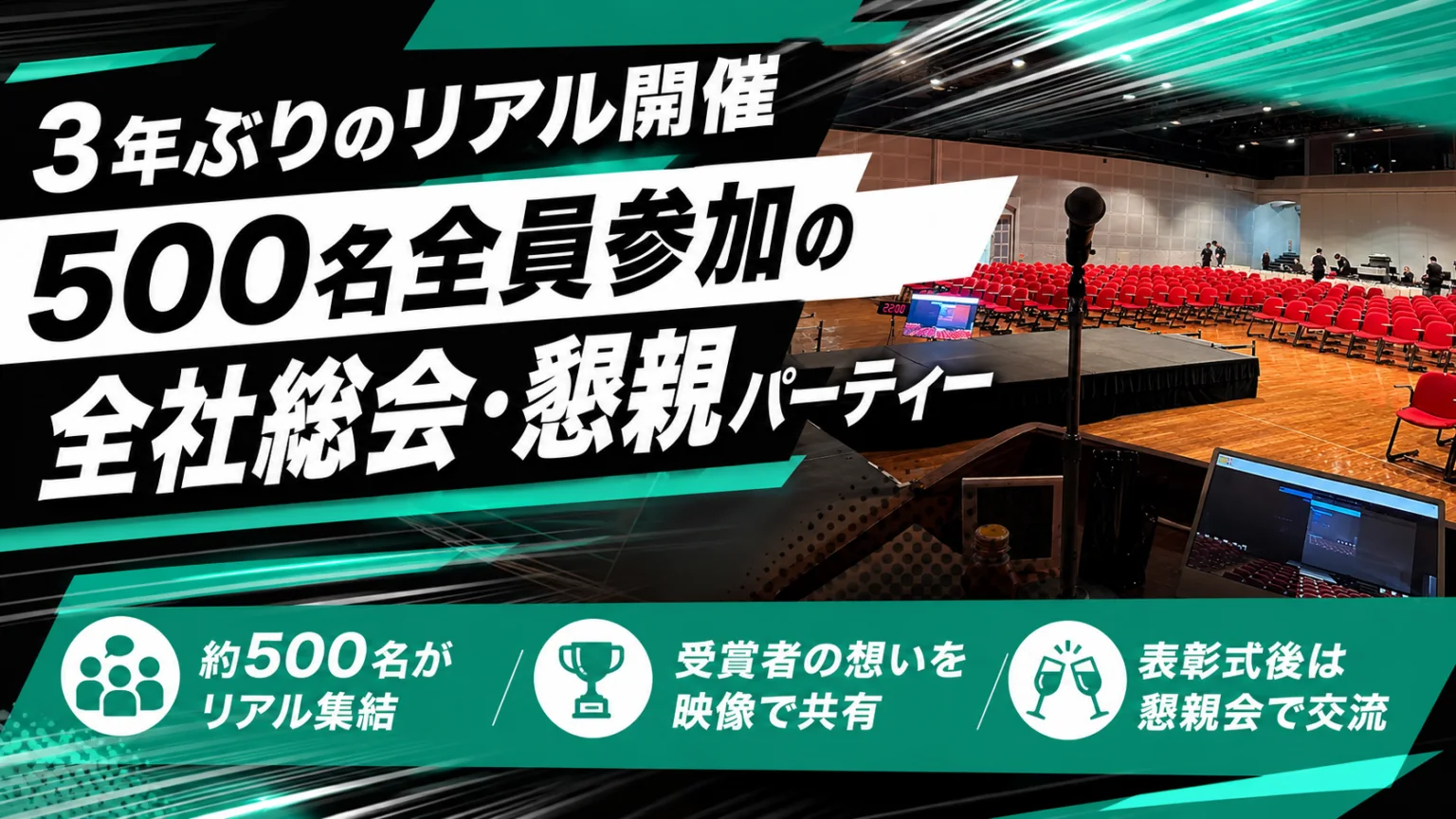 500名が3年ぶりに集結。全社総会・懇親パーティー。 GROWS記事サムネイル